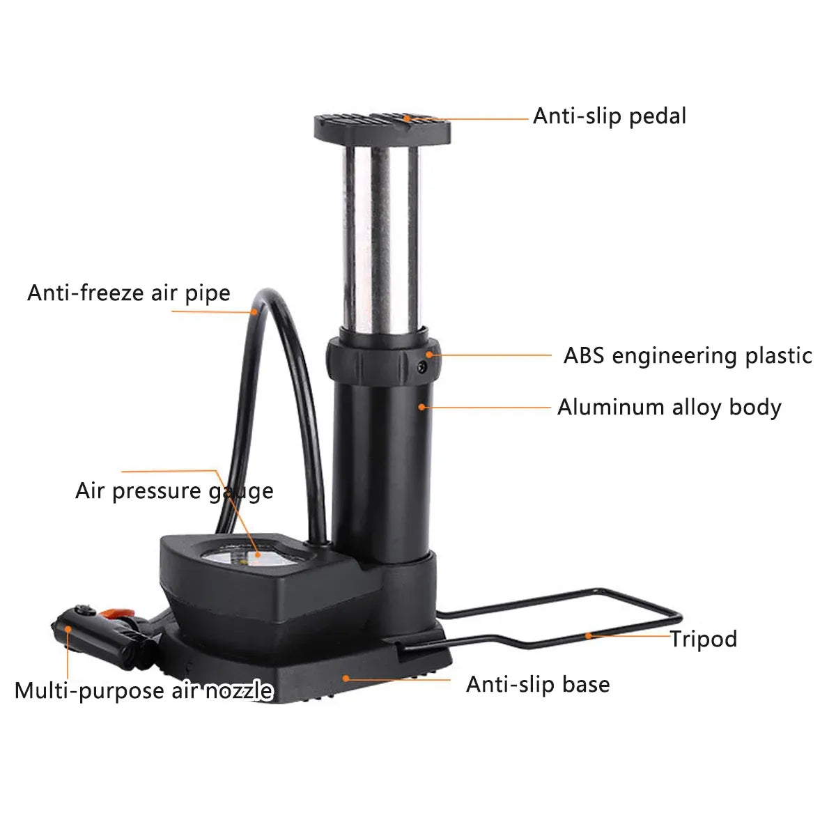 Foot Pedal Air Pump Mini Aluminium 160PSI Gauge Bike Motorcycle Car