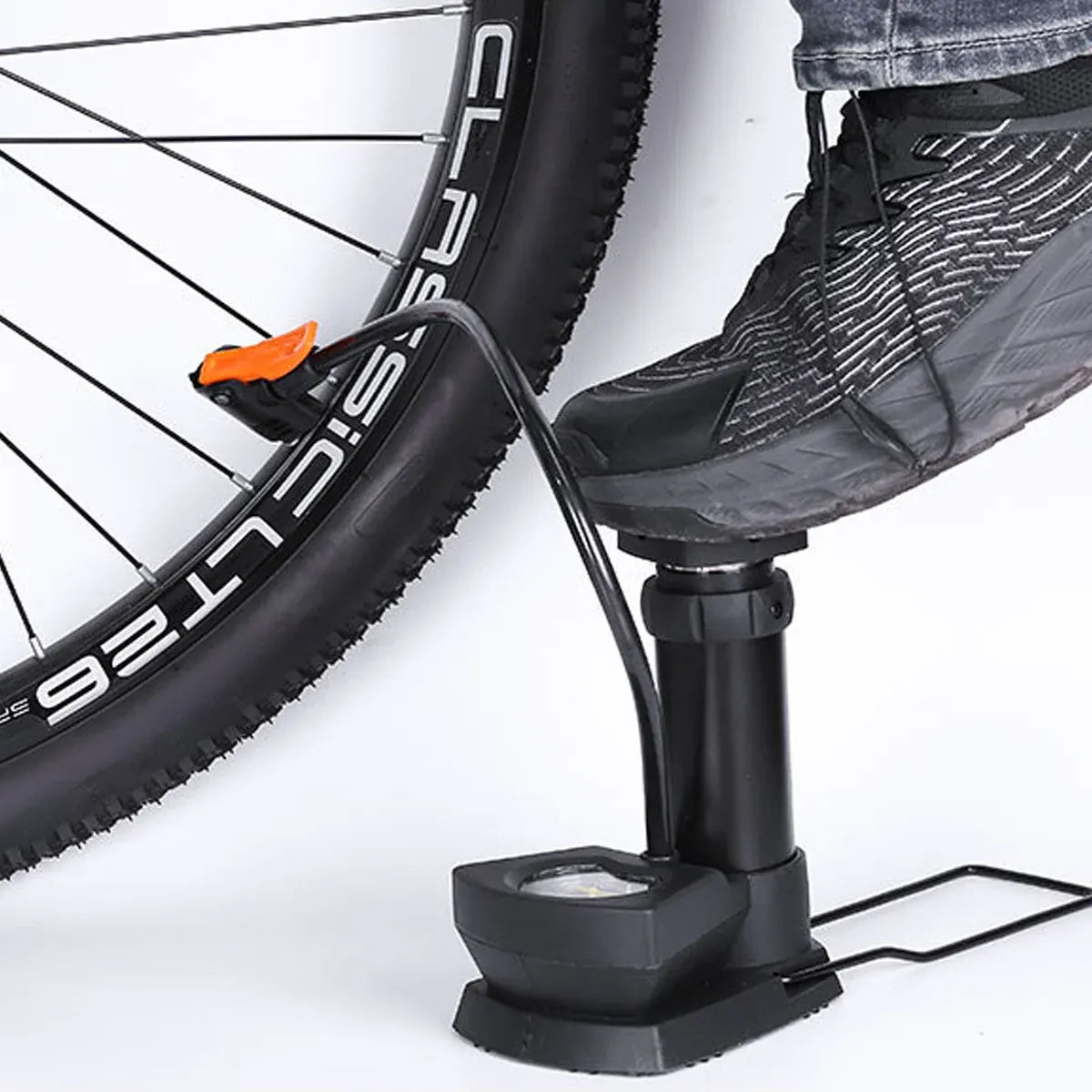 Foot Pedal Air Pump Mini Aluminium 160PSI Gauge Bike Motorcycle Car