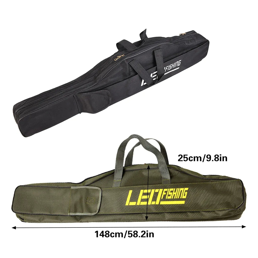 150cm Portable Foldable Fishing Rod Carrier Fish Pole Tools Storage Bag Case - Black