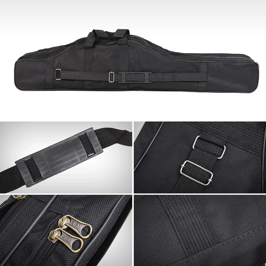 150cm Portable Foldable Fishing Rod Carrier Fish Pole Tools Storage Bag Case - Black