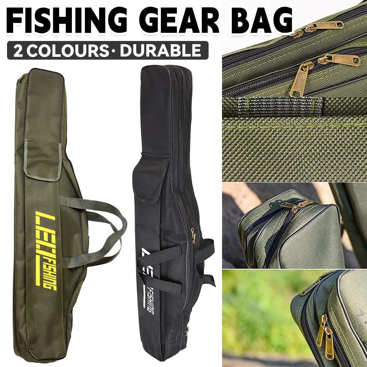 150cm Portable Foldable Fishing Rod Carrier Fish Pole Tools Storage Bag Case - Green