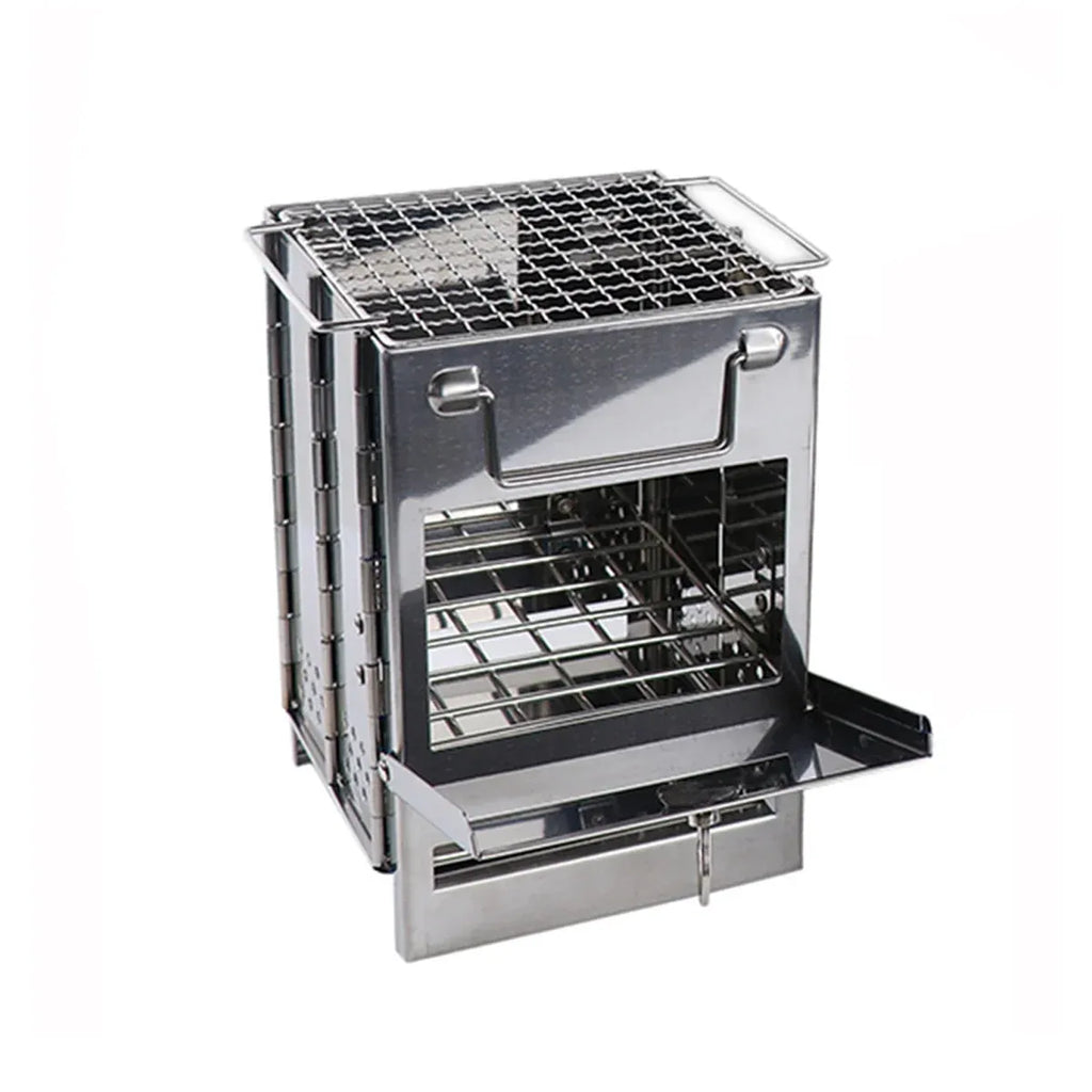 Outdoor Camping Mini Folding Wood Burning Stove Picnic Stainless Steel BBQ Grill