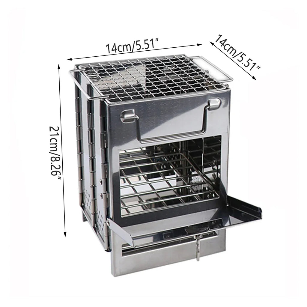 Outdoor Camping Mini Folding Wood Burning Stove Picnic Stainless Steel BBQ Grill