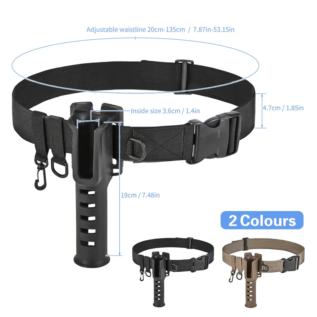 Fishing Wading Belt Rod Holder Adjustable Wader Fishing Waist Belt Fly Fishing - Black