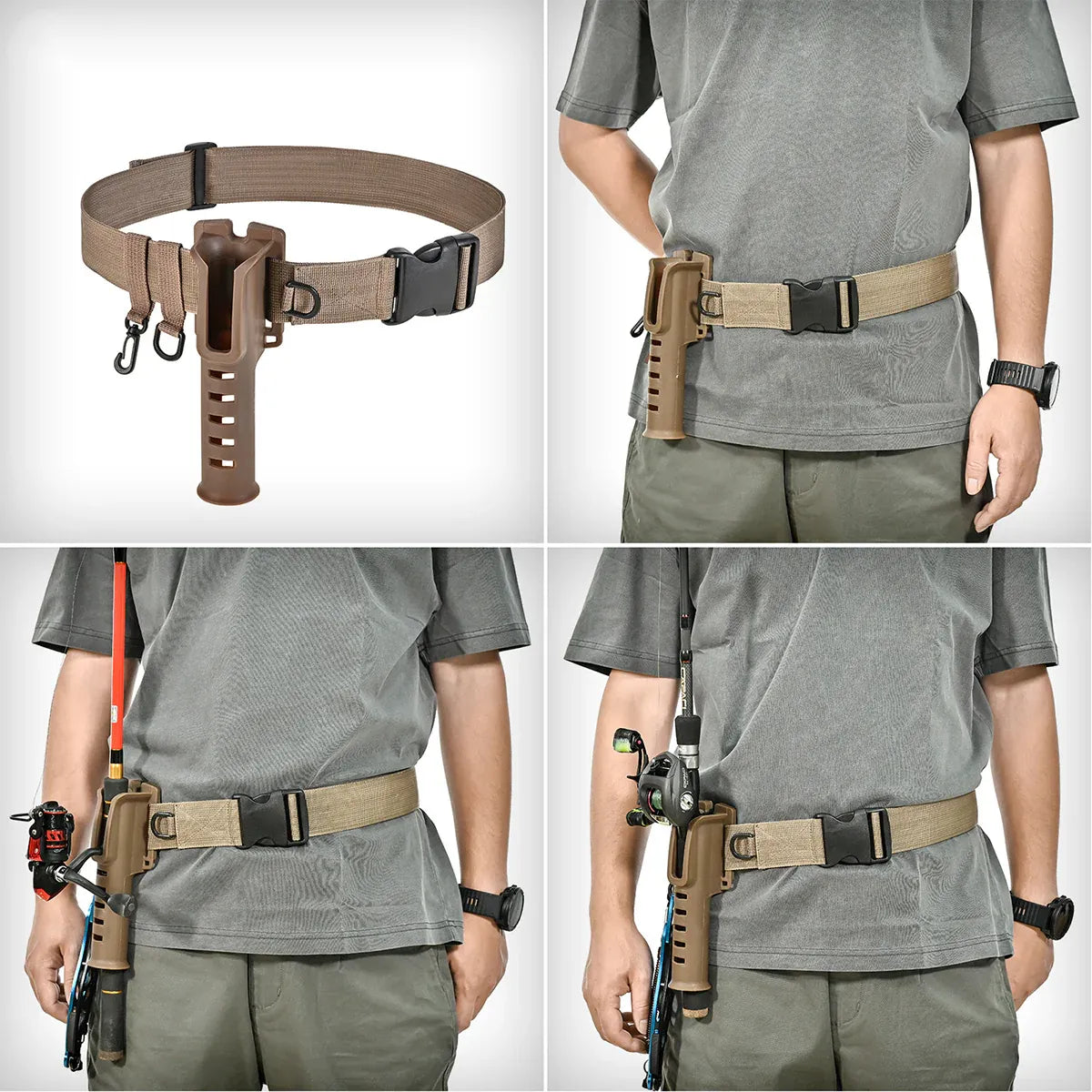 Fishing Wading Belt Rod Holder Adjustable Wader Fishing Waist Belt Fly Fishing - Black