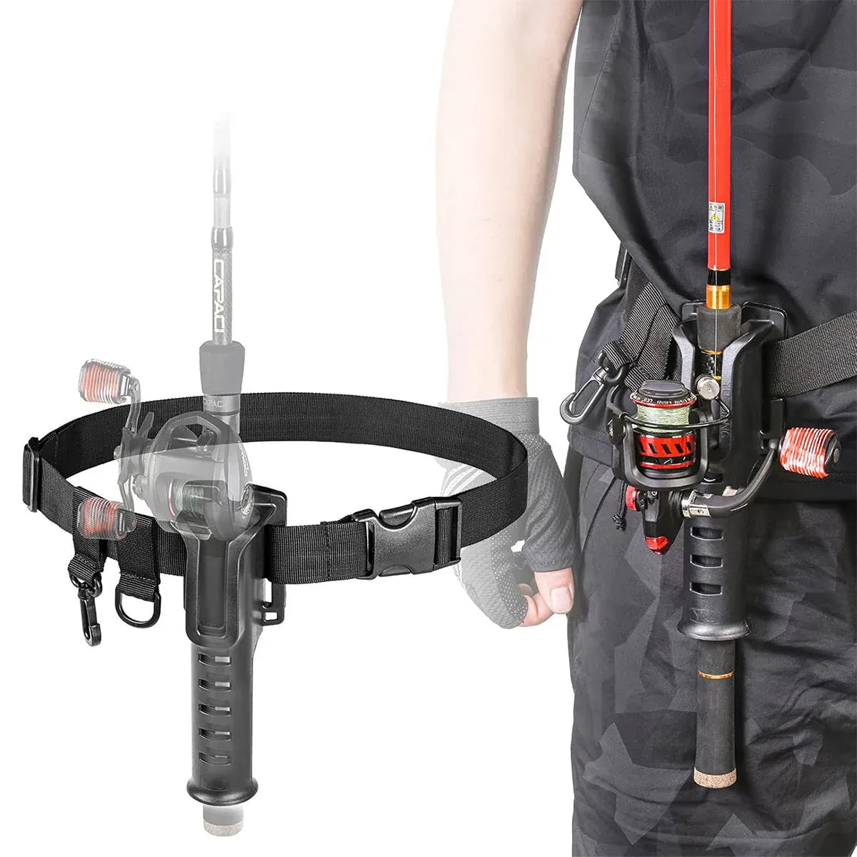 Fishing Wading Belt Rod Holder Adjustable Wader Fishing Waist Belt Fly Fishing - Black