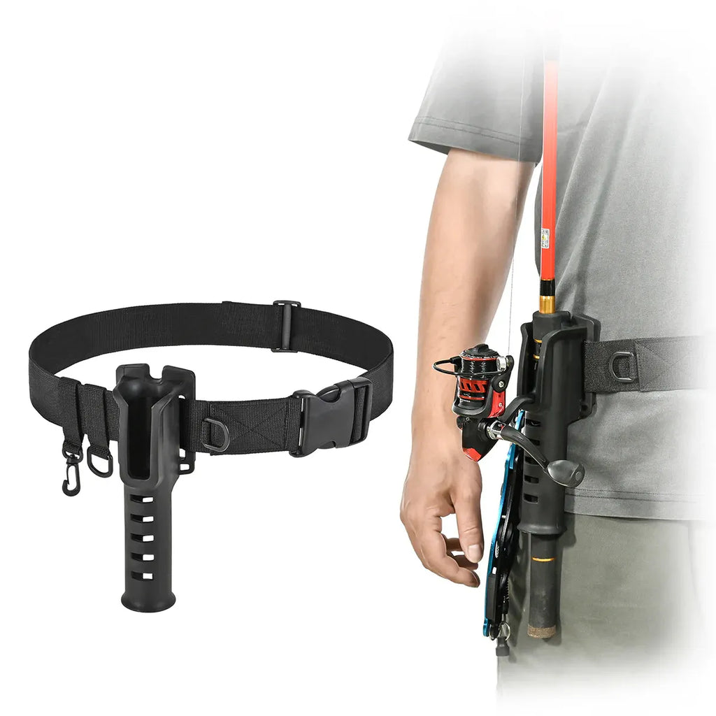 Fishing Wading Belt Rod Holder Adjustable Wader Fishing Waist Belt Fly Fishing - Black