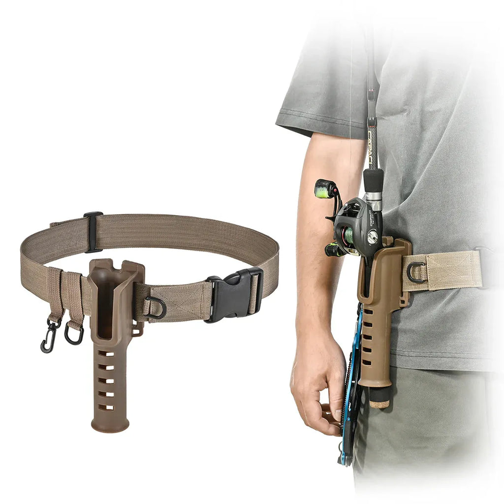 Fishing Wading Belt Rod Holder Adjustable Wader Fishing Waist Belt Fly Fishing - Black