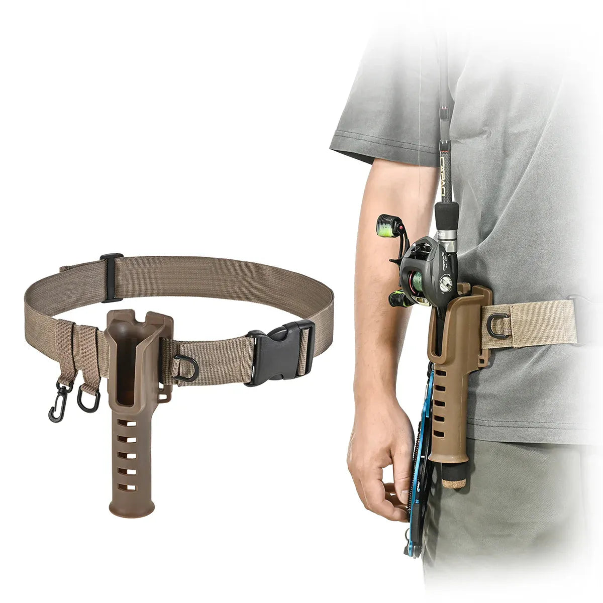 Fishing Wading Belt Rod Holder Adjustable Wader Fishing Waist Belt Fly Fishing - Black