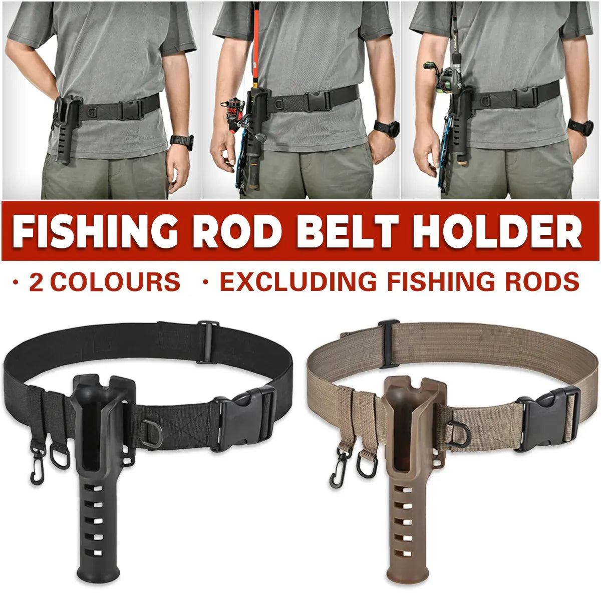 Fishing Wading Belt Rod Holder Adjustable Wader Fishing Waist Belt Fly Fishing - Khaki