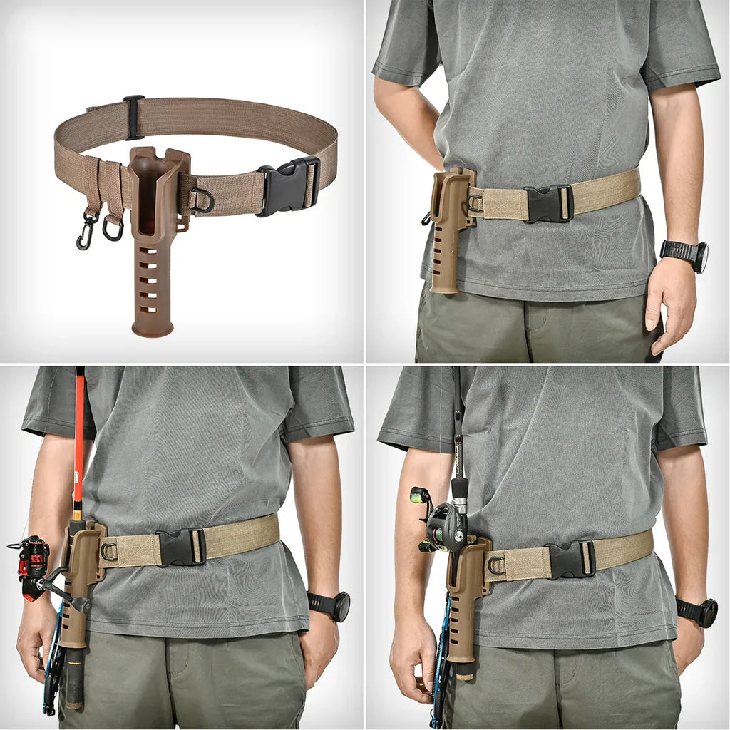 Fishing Wading Belt Rod Holder Adjustable Wader Fishing Waist Belt Fly Fishing - Khaki