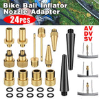 24PCS Bike Valve Adapter Kit Brass Pump Nozzles for Presta AV DV SV Ball Inflator