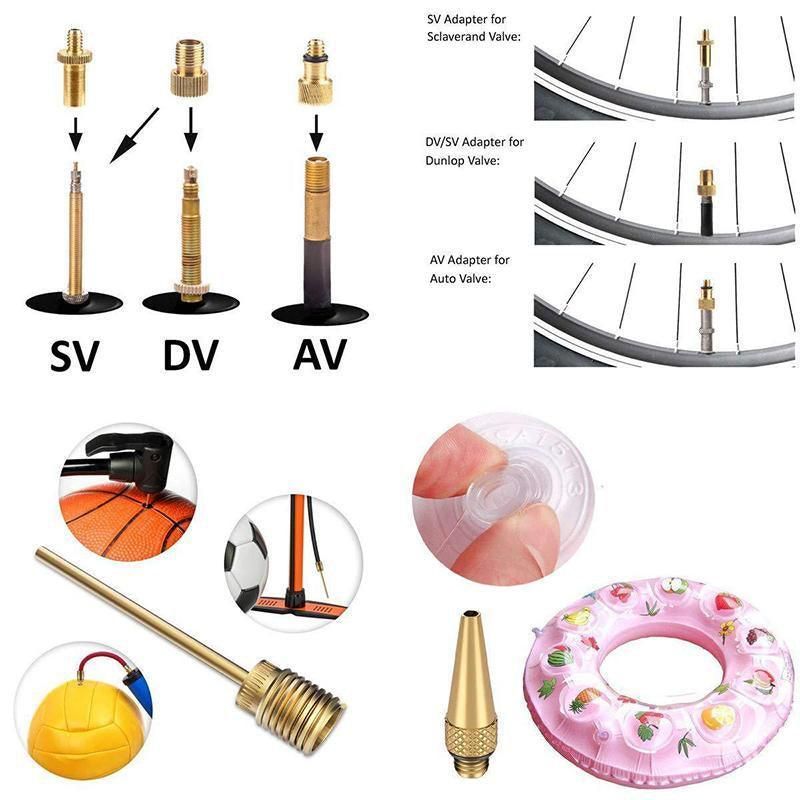 24PCS Bike Valve Adapter Kit Brass Pump Nozzles for Presta AV DV SV Ball Inflator