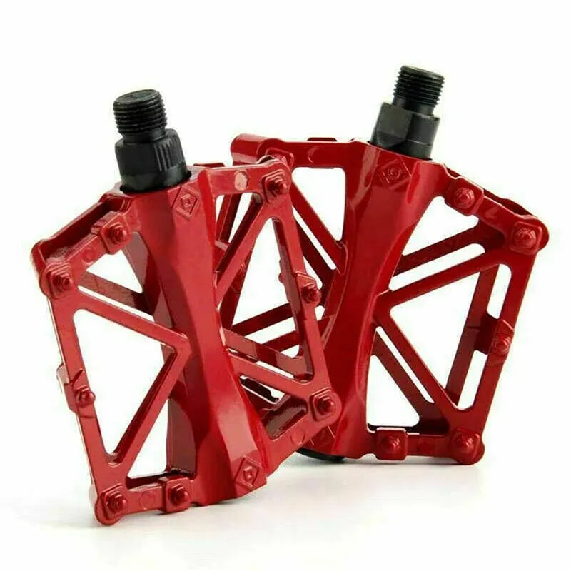 Bike Pedals Alloy Mountain Road MTB Colored Bicycle Nonslip Cycling Pedals 9/16" - Red