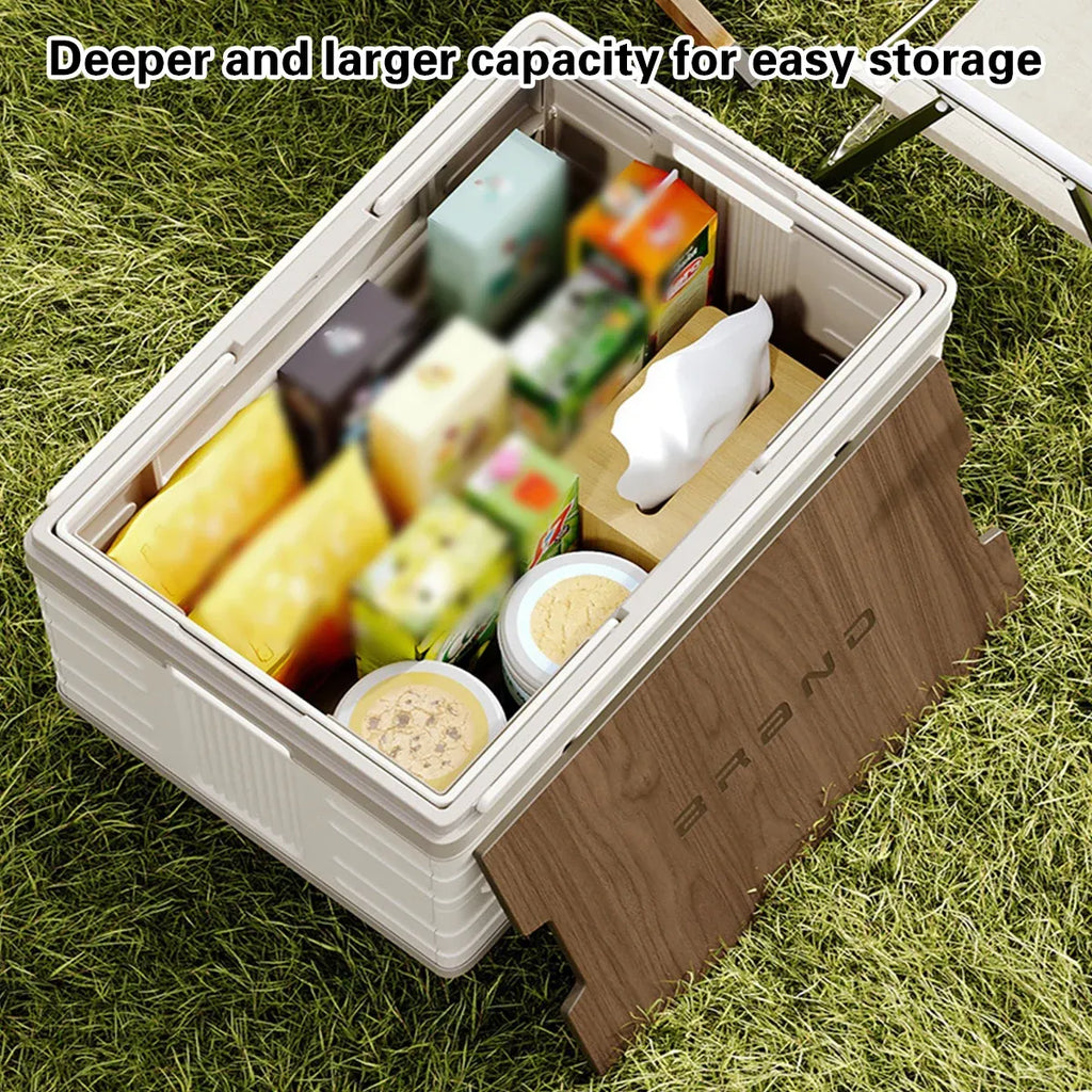 Camping Foldable Storage Box Latch or Wooden Lid Car Boot Tent Outdoor Organiser - Thickened solid wood cover