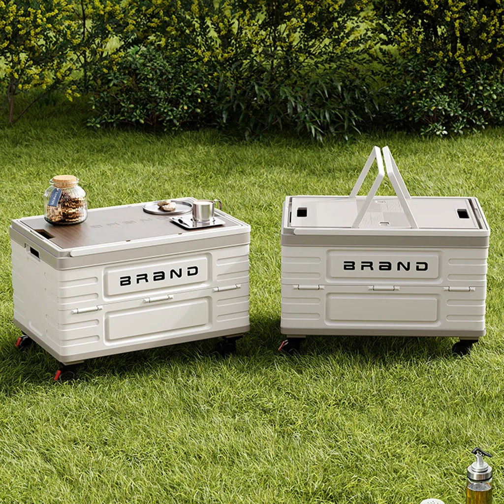 Camping Foldable Storage Box Latch or Wooden Lid Car Boot Tent Outdoor Organiser - Thickened solid wood cover