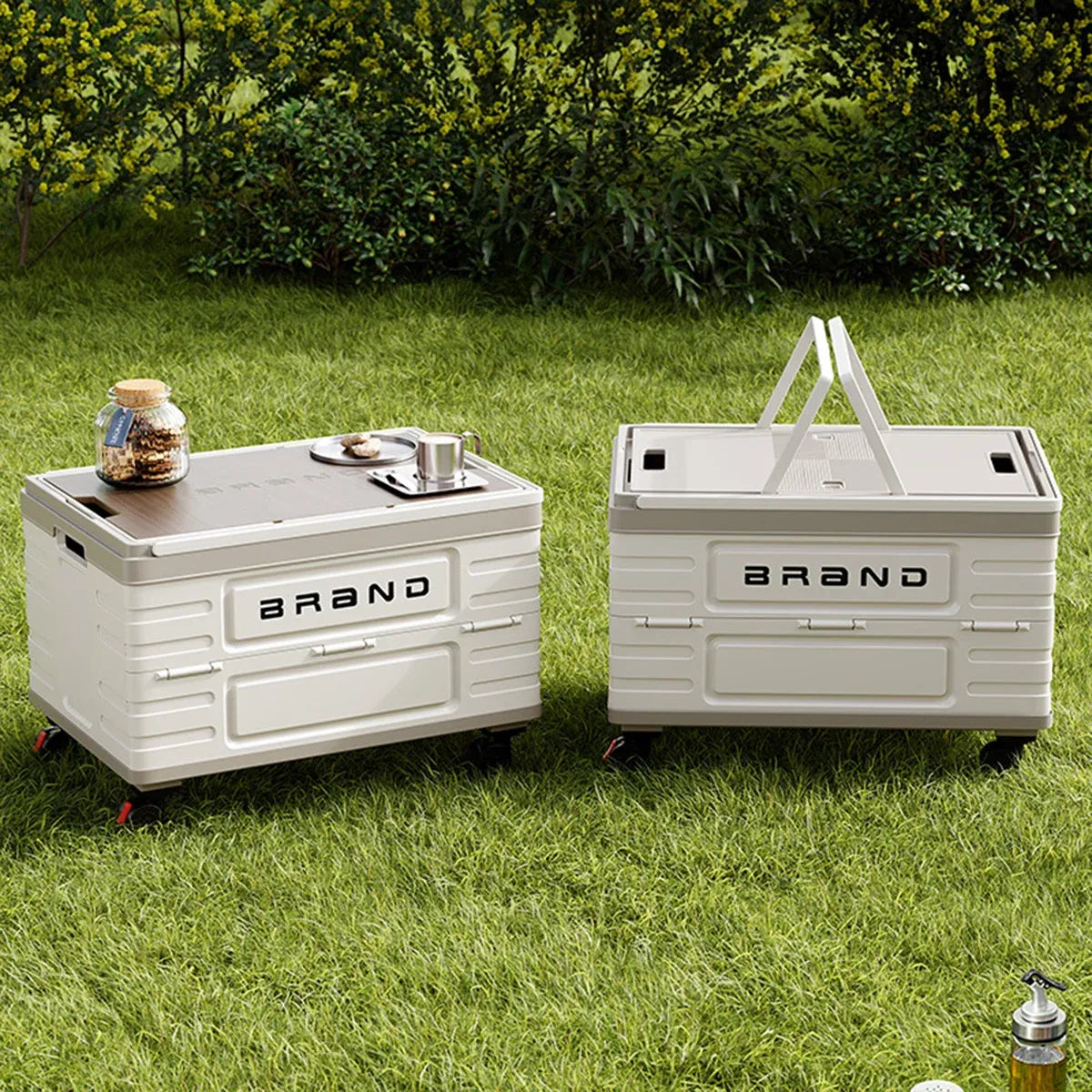 Camping Foldable Storage Box Latch or Wooden Lid Car Boot Tent Outdoor Organiser - Thickened solid wood cover