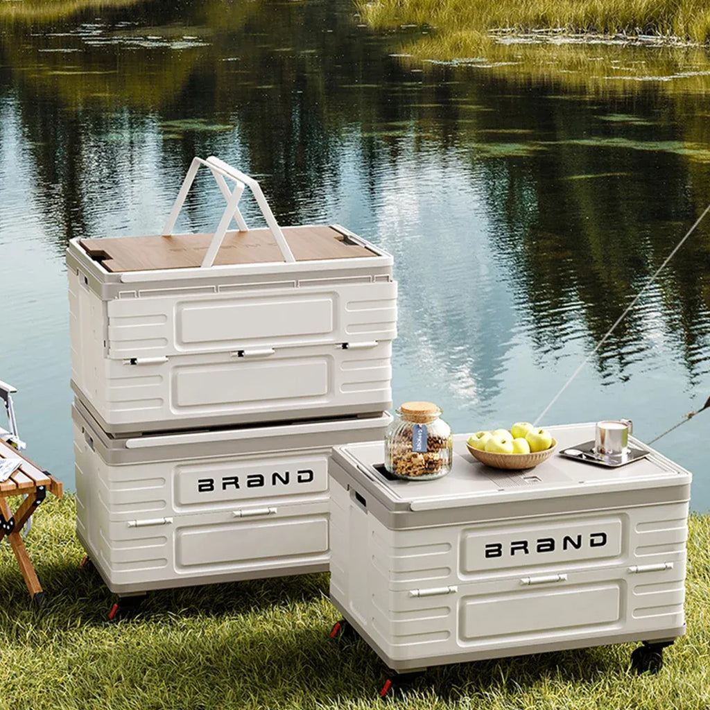 Camping Foldable Storage Box Latch or Wooden Lid Car Boot Tent Outdoor Organiser - Thickened solid wood cover