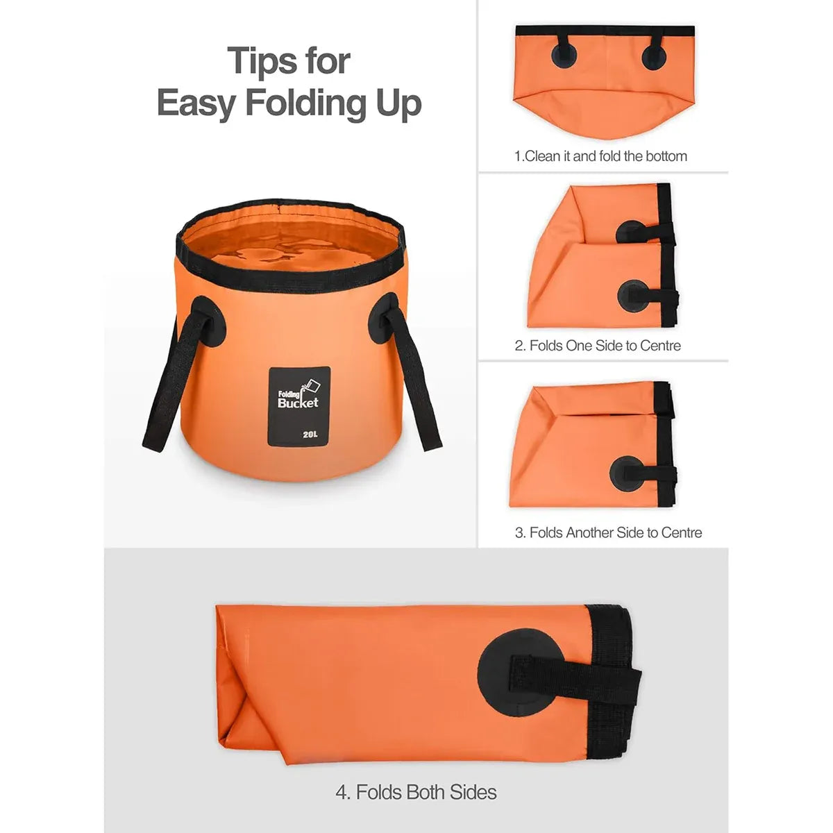 20L Portable Folding Bucket Water Container Camping Hiking Fishing Water Storage - Black