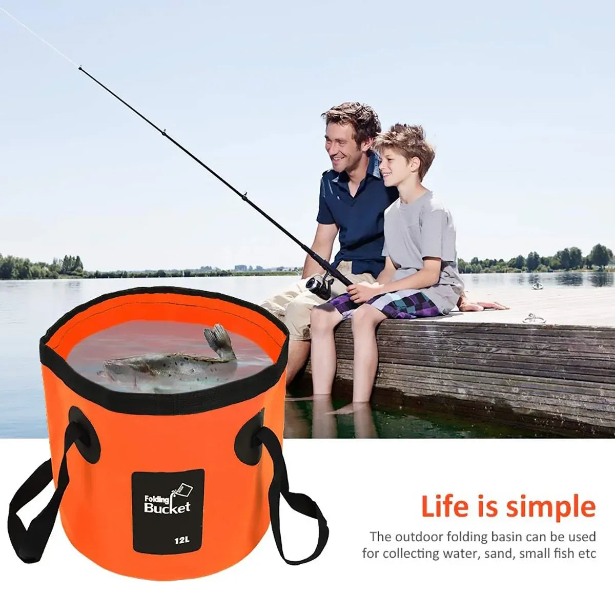 20L Portable Folding Bucket Water Container Camping Hiking Fishing Water Storage - Blue