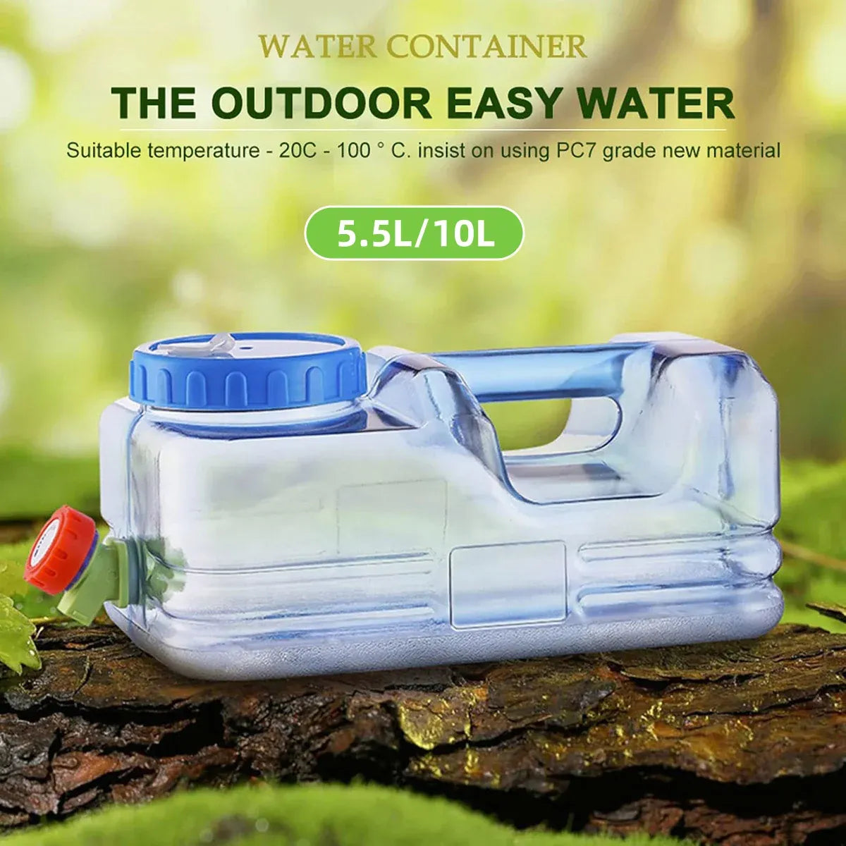 Outdoor Square Water Storage Bucket With Tap For Travel Camping Drinking Use - 10L