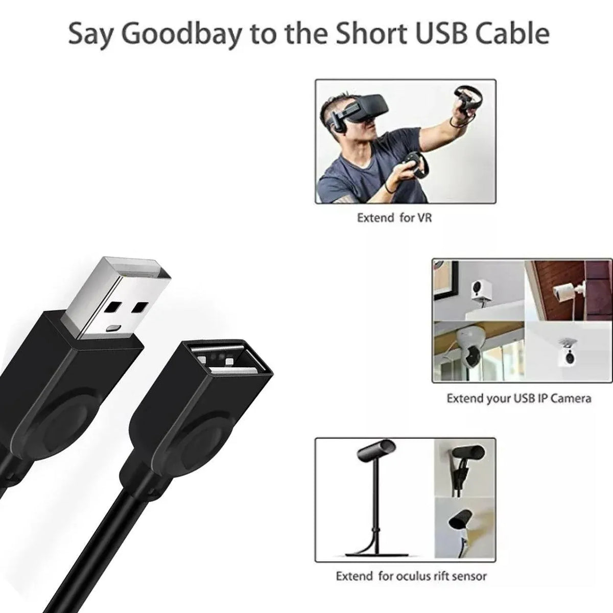 Usb Extension Data Cable 2.0 A Male To A Female Long Cord For Macbook & Computer - 3 m