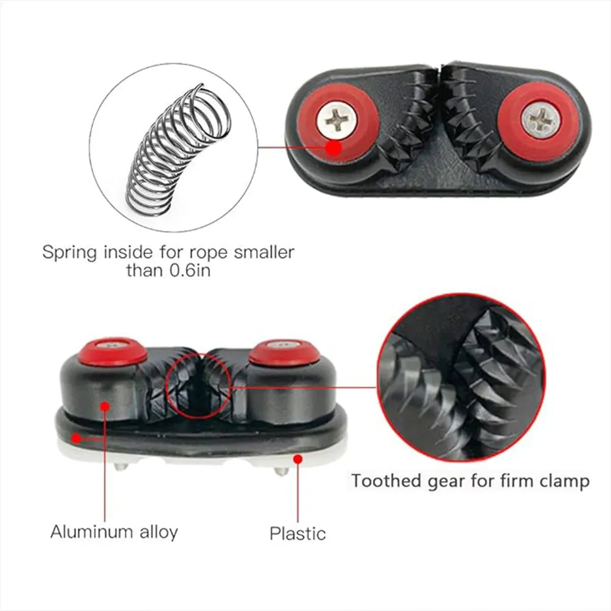 Rope Clamp Set 2PCS Aluminum Alloy Black Clip Plate Sailboat Kayak Canoe Outdoor