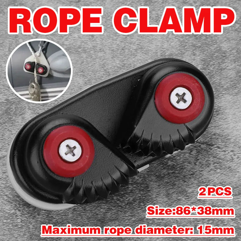 Rope Clamp Set 2PCS Aluminum Alloy Black Clip Plate Sailboat Kayak Canoe Outdoor
