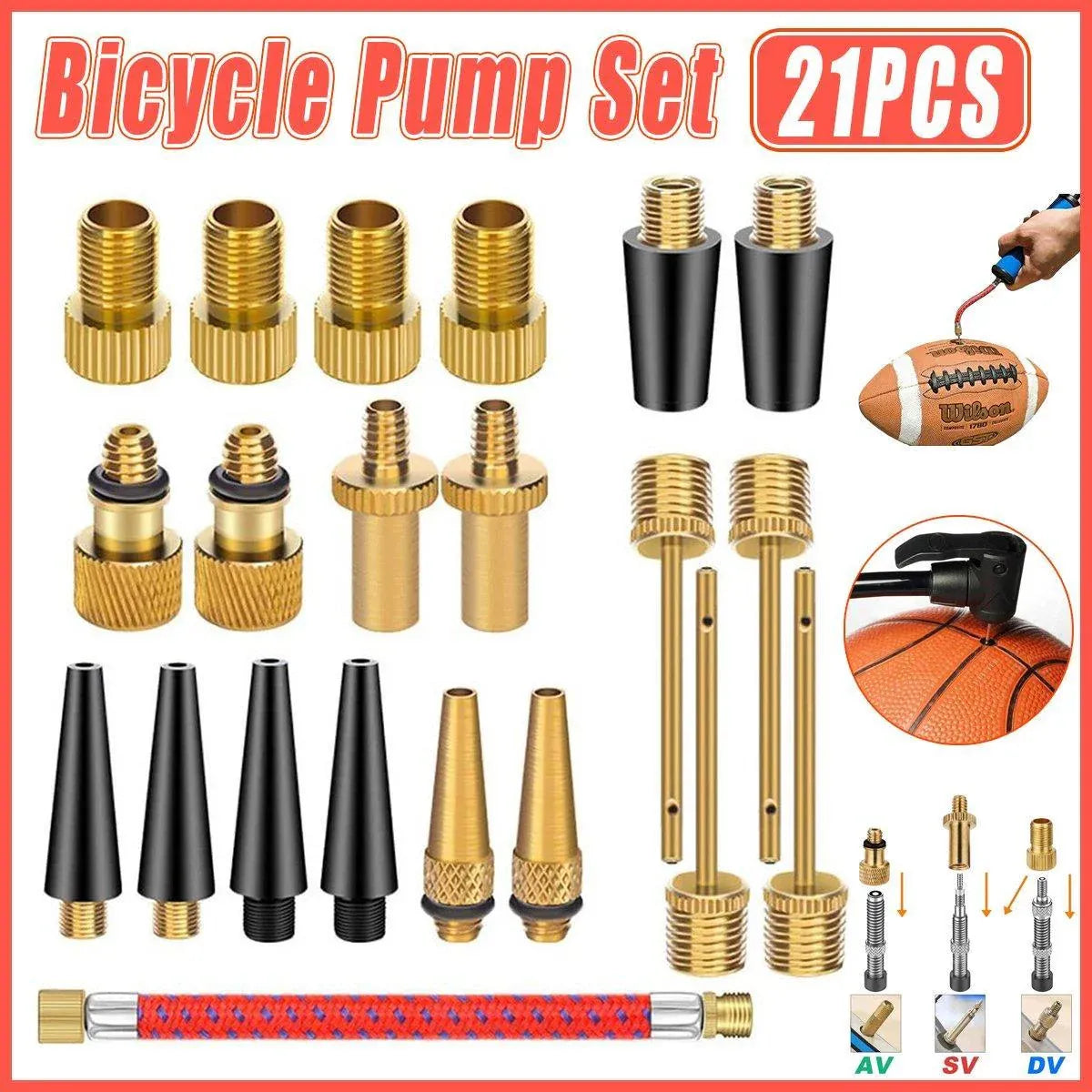 21pcs Bicycle Valve Adapter Set Universal Bike Tire Valve Converter Group Kit