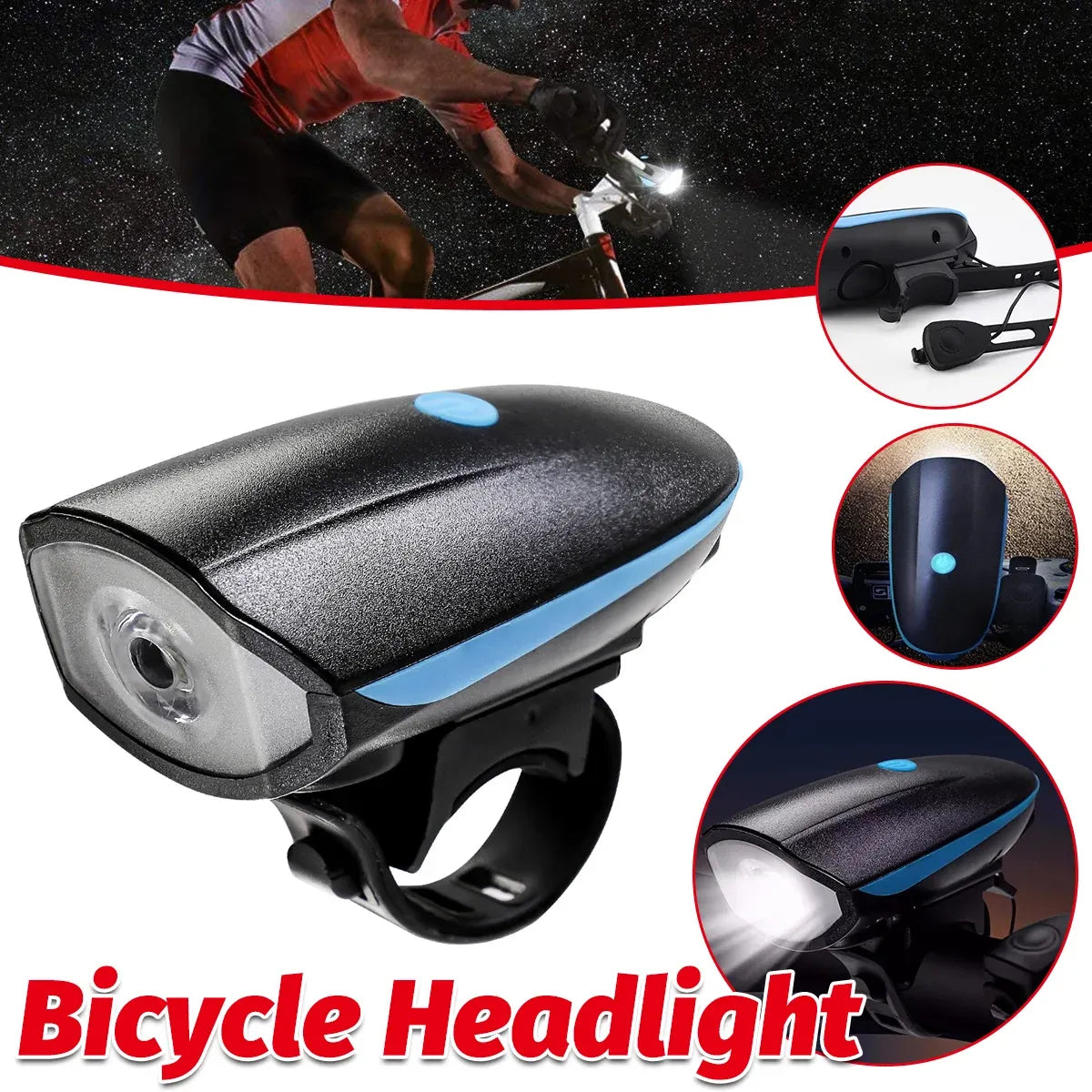 1-Piece Rechargeable Bicycle Headlight with Horn