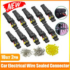 10 Set 2 Pin Waterproof Car Electrical Wire Sealed Connector Plug Cable 12V Kit