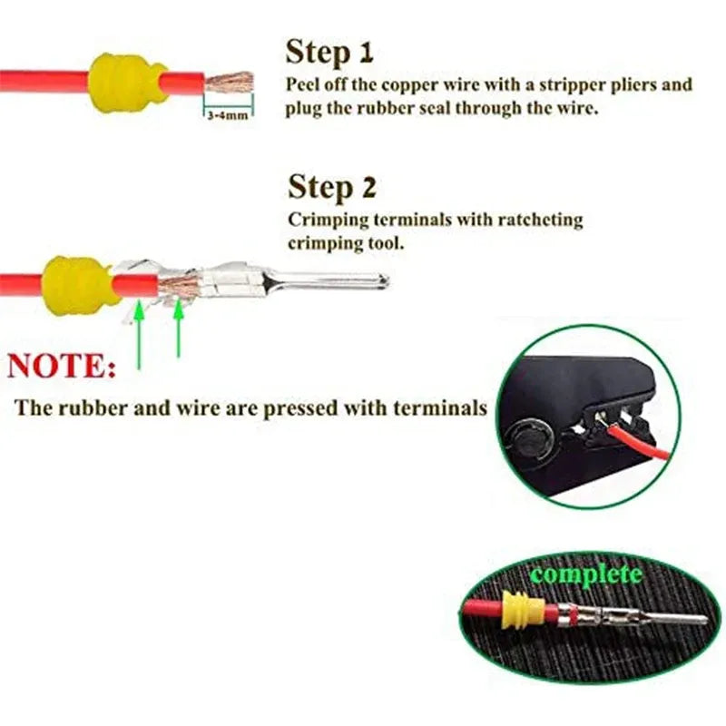 10 Set 2 Pin Waterproof Car Electrical Wire Sealed Connector Plug Cable 12V Kit