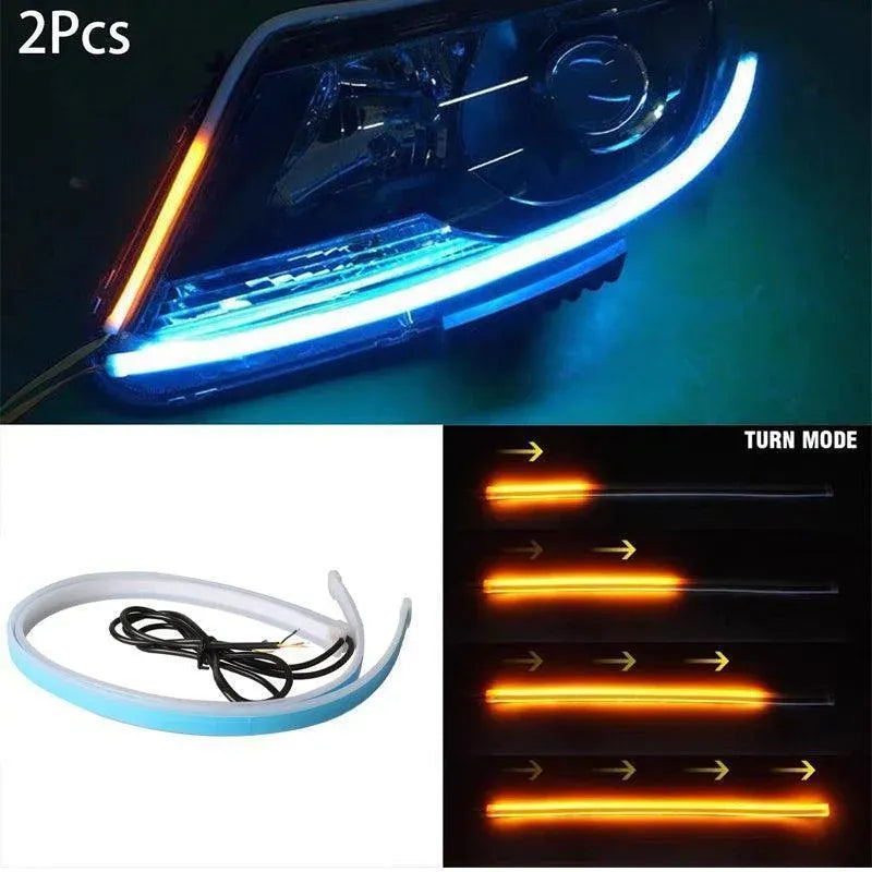 2X 60Cm Car Led Strip Drl Turn Signal Switchback Indicator Daytime Running Light