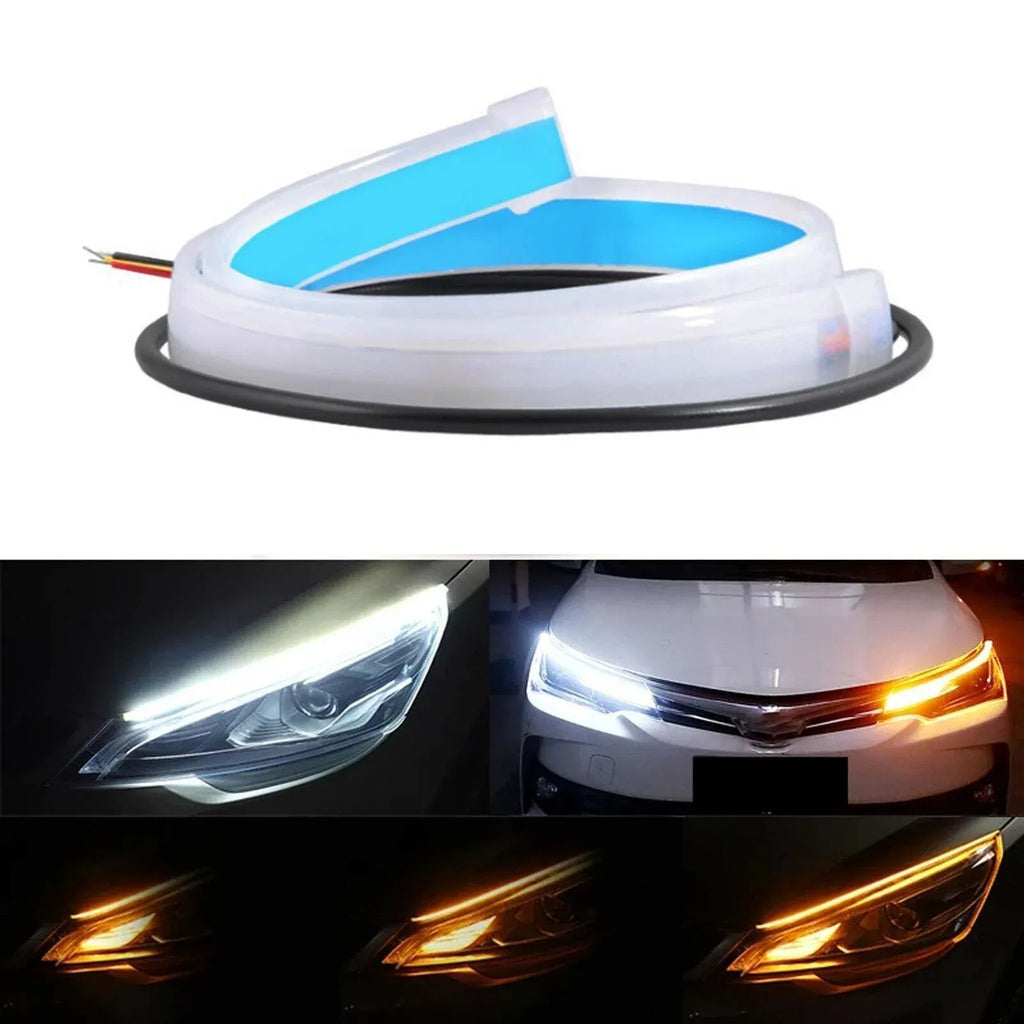 2X 60Cm Car Led Strip Drl Turn Signal Switchback Indicator Daytime Running Light