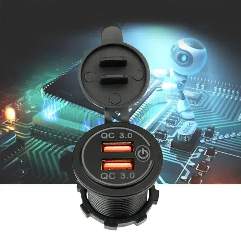 1× Dual USB Car Charger QC 3.0 Quick Charge 12V-24V Power Outlet - Blue