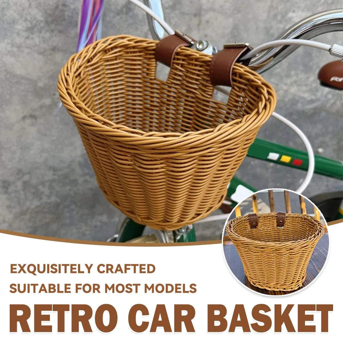 Mini Bike Handlebar Basket Woven Storage for Small or Lightweight Bicycles