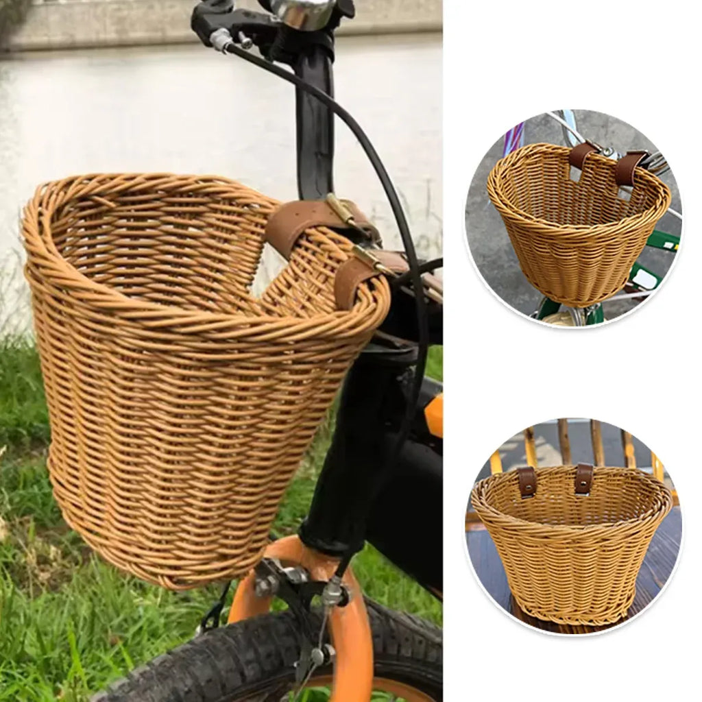 Mini Bike Handlebar Basket Woven Storage for Small or Lightweight Bicycles