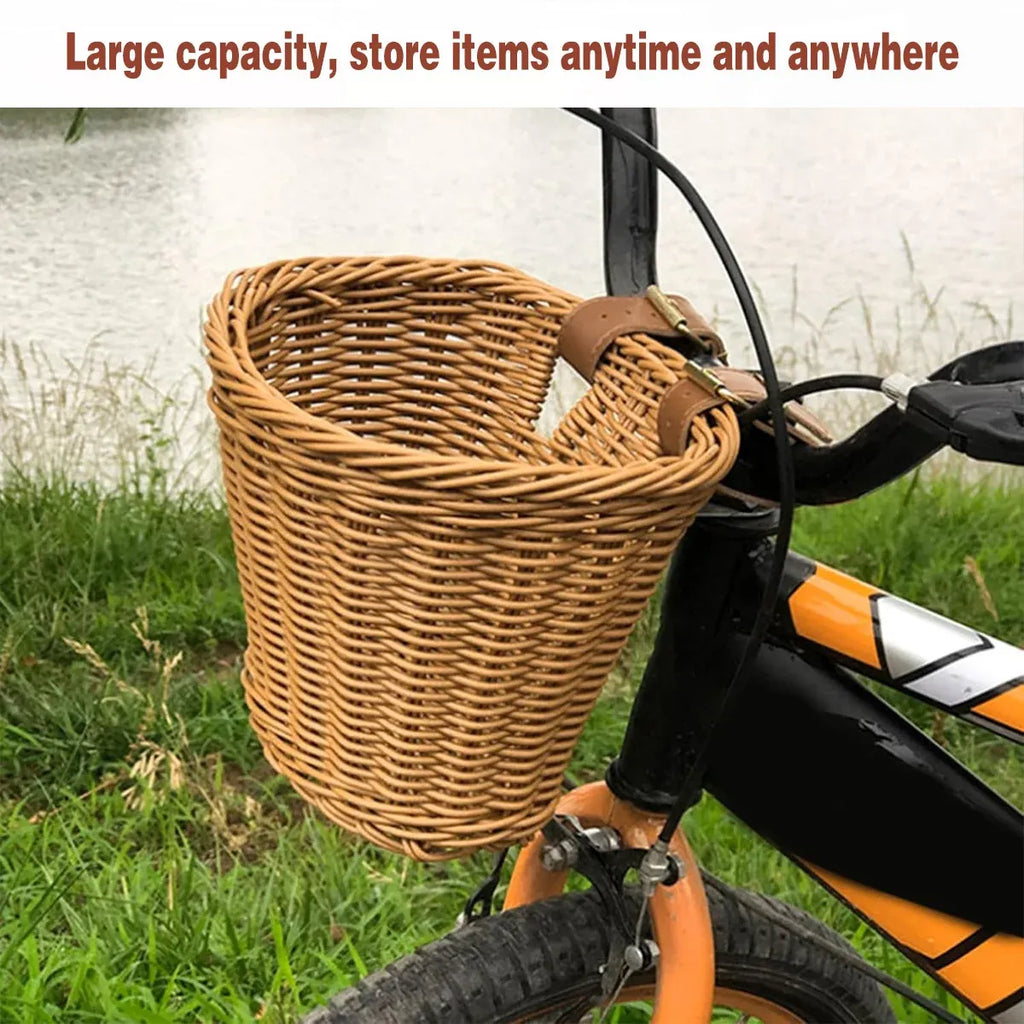 Mini Bike Handlebar Basket Woven Storage for Small or Lightweight Bicycles