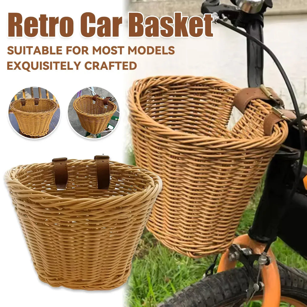 Mini Bike Handlebar Basket Woven Storage for Small or Lightweight Bicycles