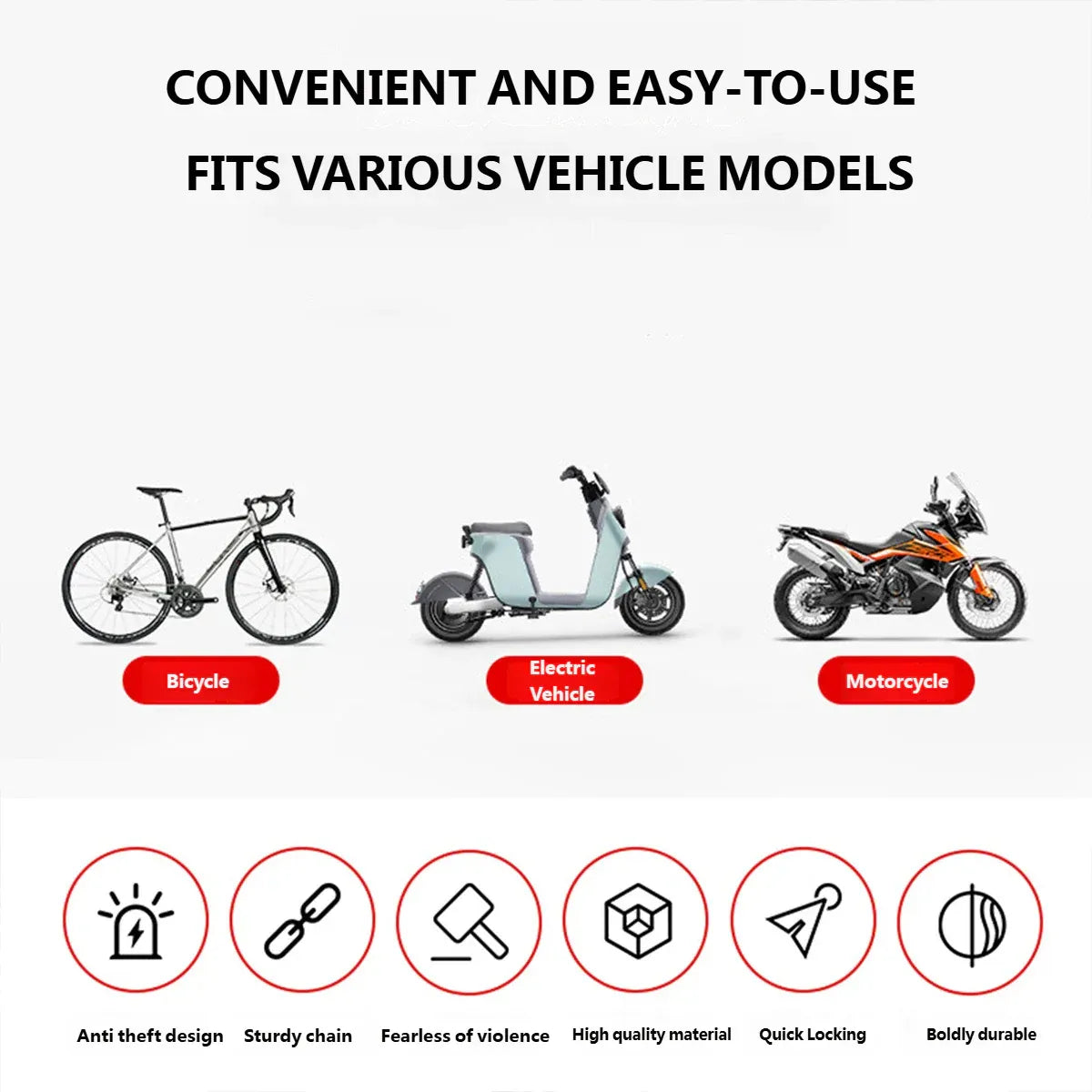 Heavy Duty Chain Lock Motorcycle Bicycle Security Anti Theft Lock For Bike