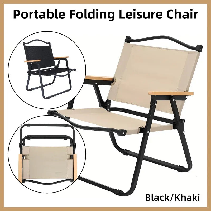 Portable Outdoor Folding Chair Light Aluminum Alloy Stool for Camping Picnic - Black