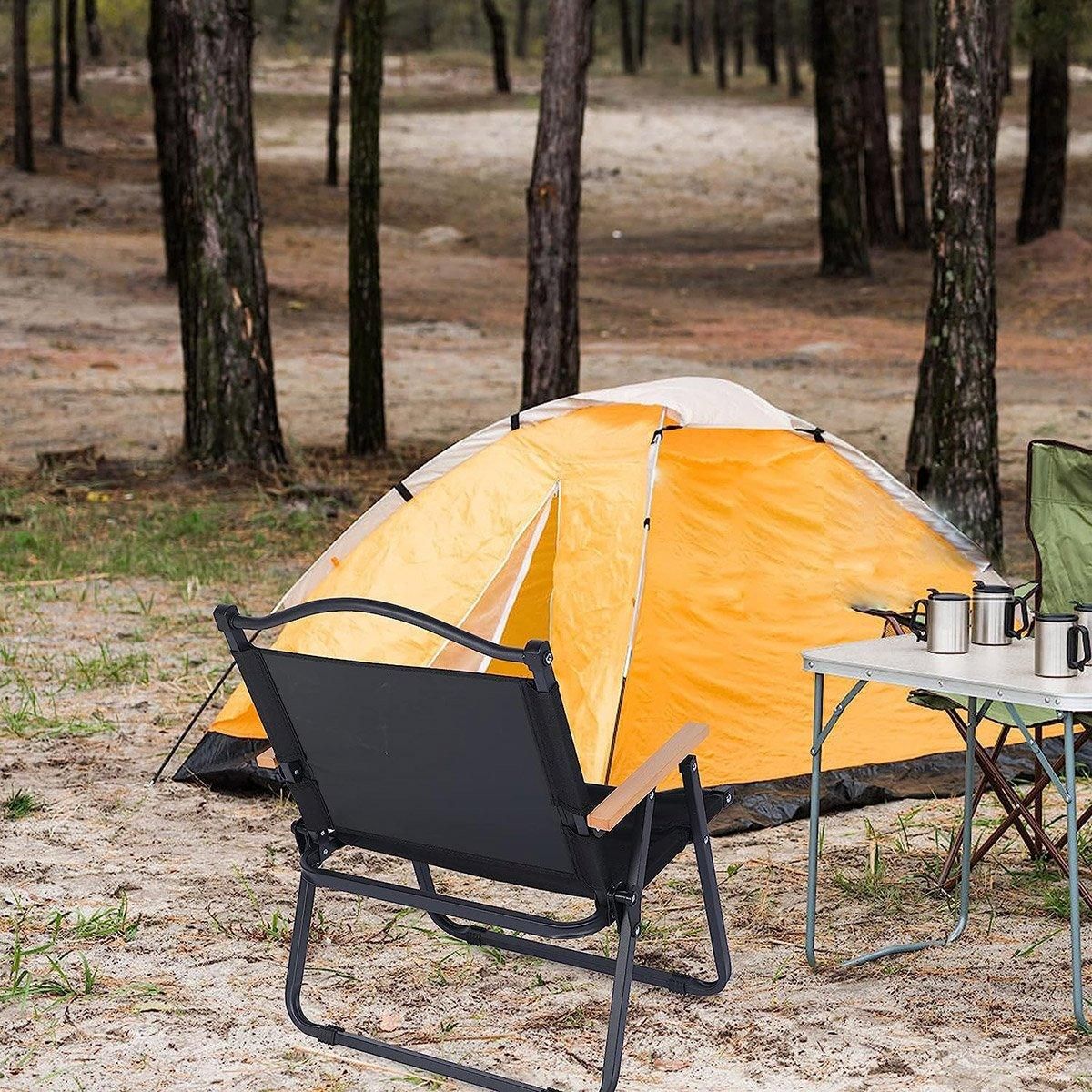 Portable Outdoor Folding Chair Light Aluminum Alloy Stool for Camping Picnic - Black