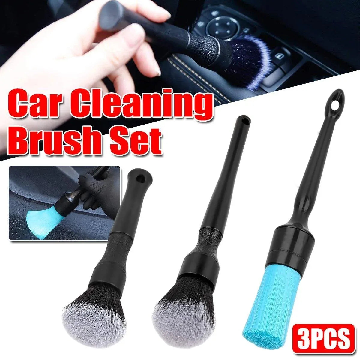 3PCS Car Cleaning Brush Car Detailing Brushes Kit For Dashboard Air Conditioner
