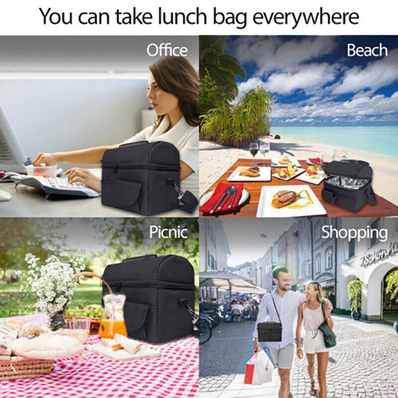 Insulated Lunch Bag Box Tote Cooler For Women Men Hot Cold Food Thermal - Rose Red