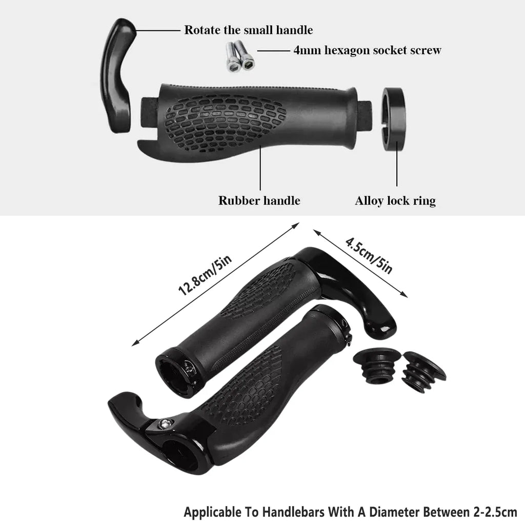 Mountain Bike Handlebar Grips Lock On Horn Style Grip Cover with Bar Ends Pair