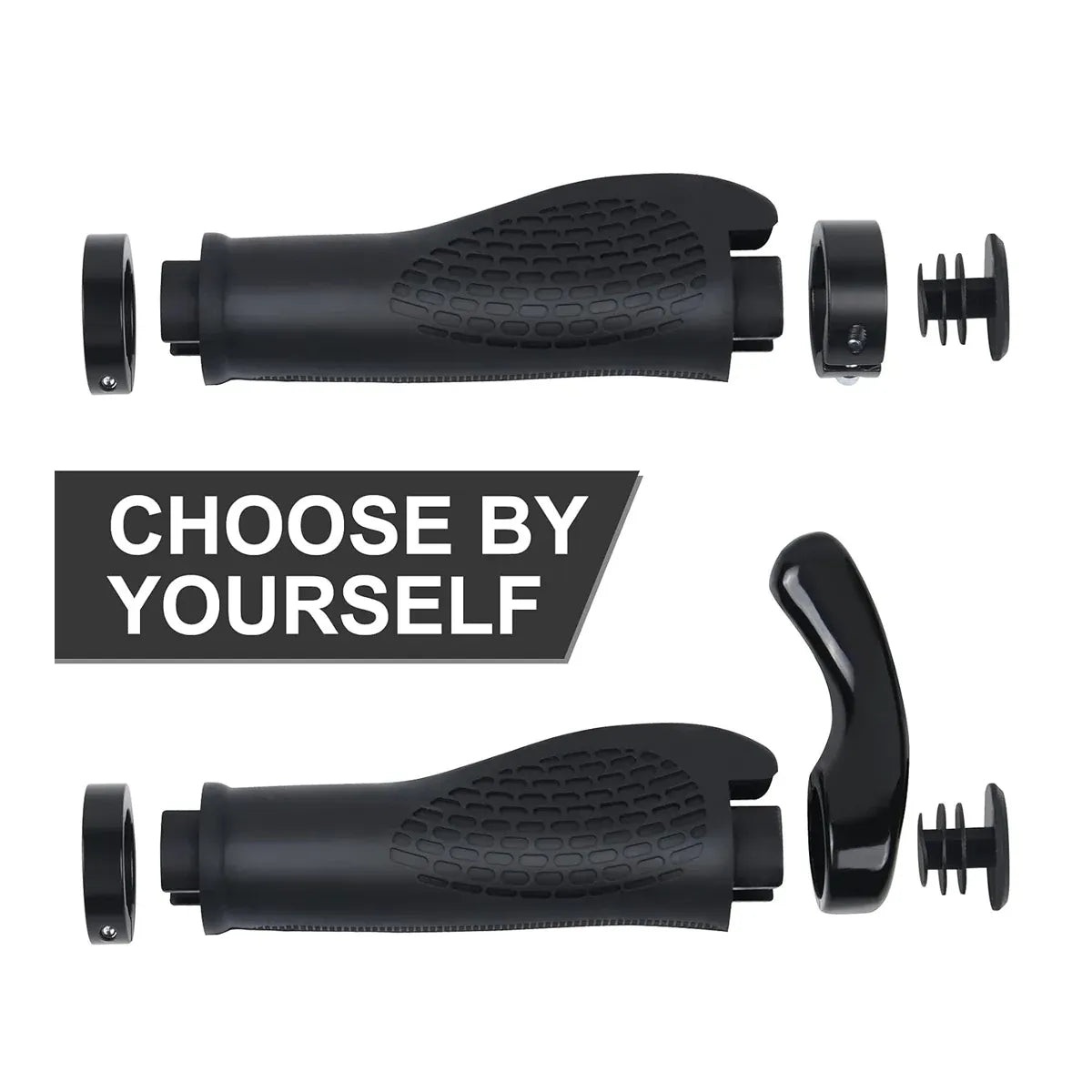 Mountain Bike Handlebar Grips Lock On Horn Style Grip Cover with Bar Ends Pair
