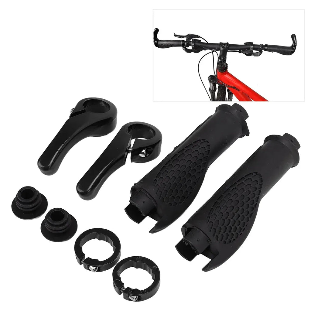 Mountain Bike Handlebar Grips Lock On Horn Style Grip Cover with Bar Ends Pair