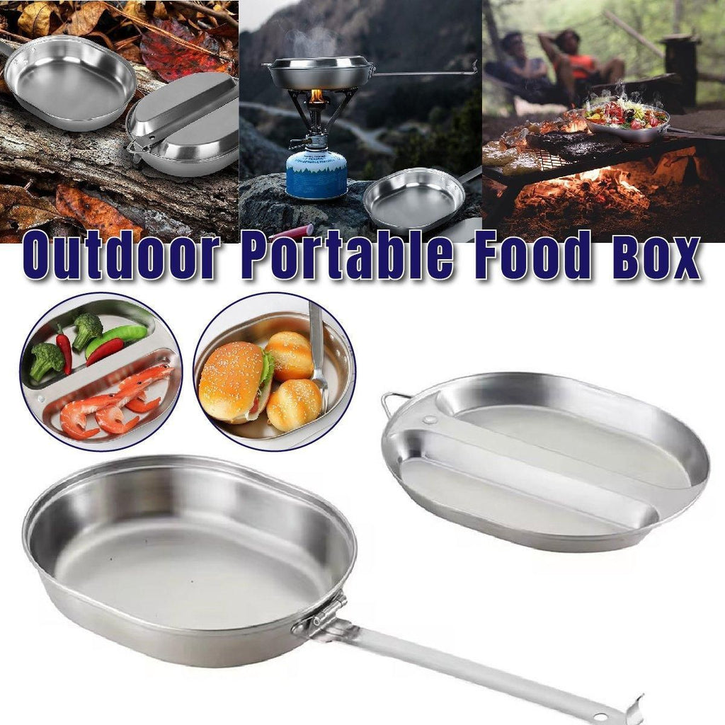 Portable Outdoor Stainless Steel Lunch Box Long Handle Oval Camping Cookware