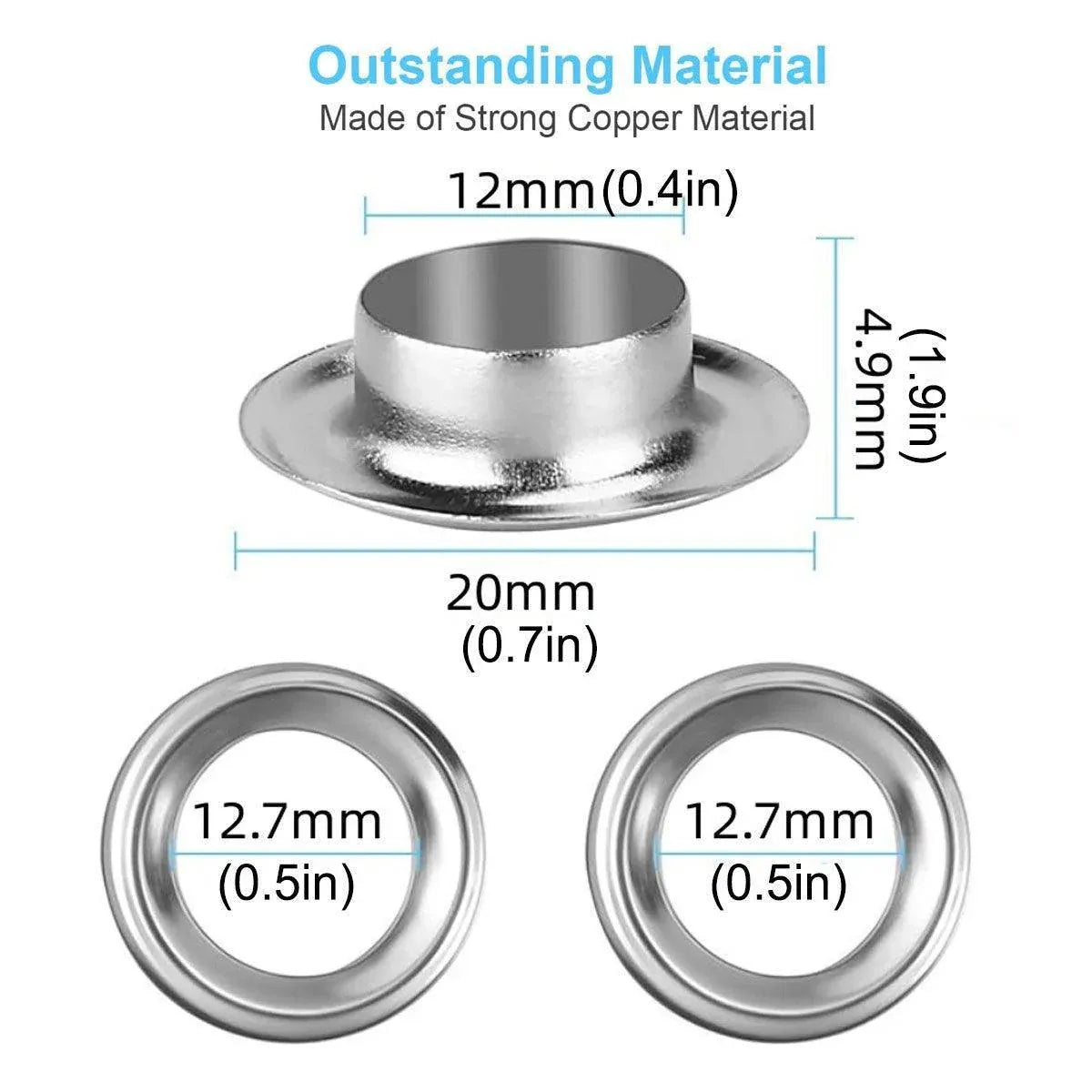 200 Sets 12mm Copper Metal Eyelet Grommet Tent Tarp Tool Tarpaulin Installation