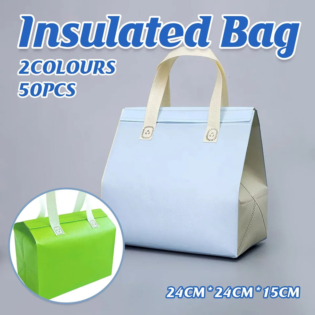 Packaging Bags 50pcs Thermal Insulated Takeaway Carrier Bags for Cups and Boxes - Blue